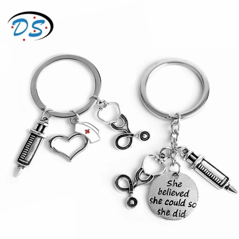 

dongsheng jewelry Doctor Medical Tools Stethoscope Syringe Pendants Key Chains Nurse Medical students Gifts Keychain llaveros