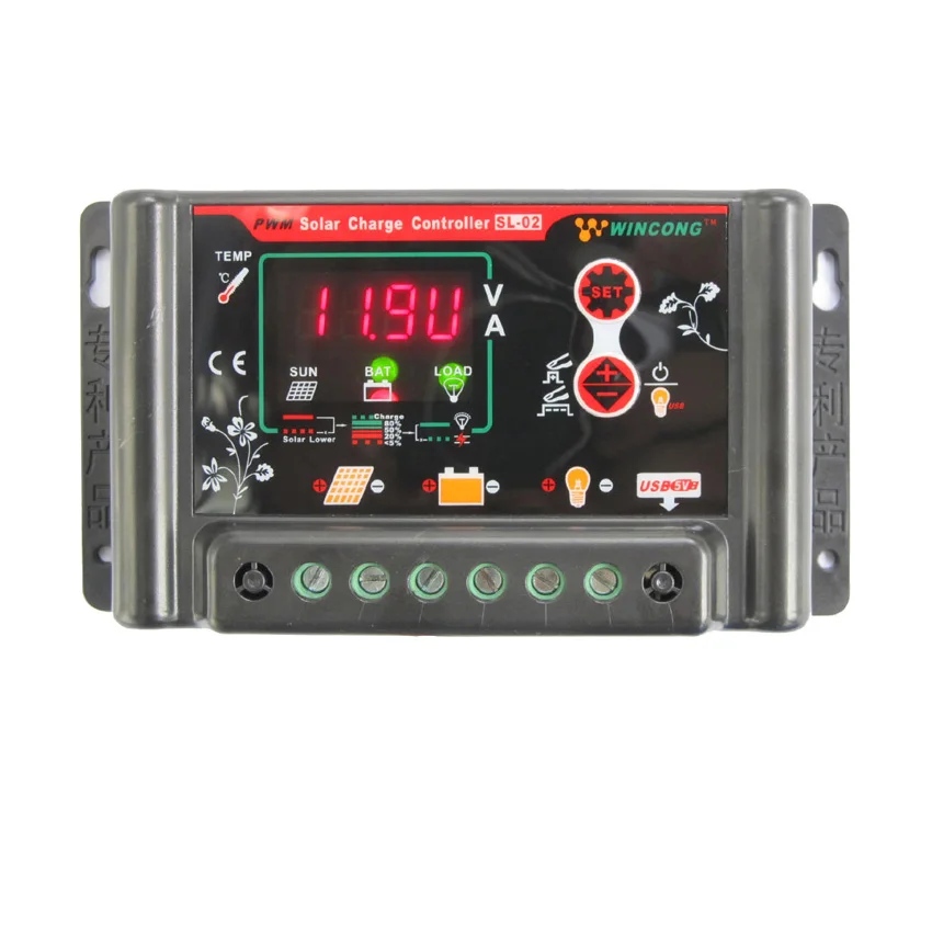 

10A 20A 30A 12V 24V SL02B-10A SL02B-20A SL02B-30A Li Li-ion lithium LiFePO4 batteries Solar Charge Controller regulator with USB