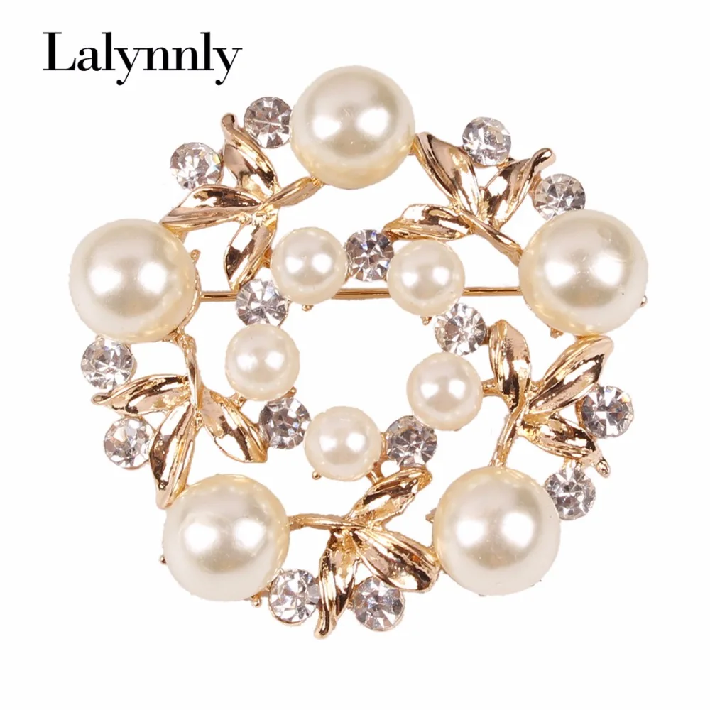 Exquisite Flower Imitation Pearl Inlaid Rhinestone Wedding Women Brooch PinsWholesale X00381