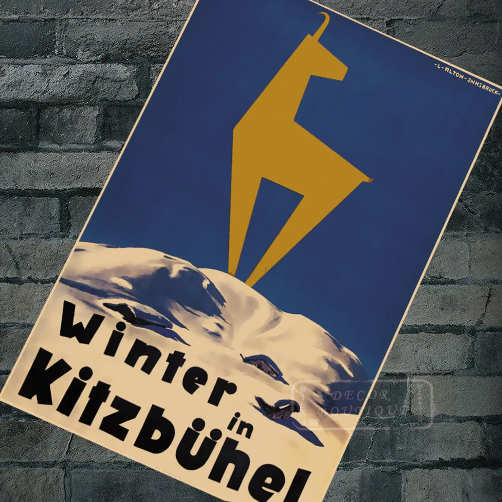 Австрия Туризм Путешествия постеры зима в Kitzbuhel классические настенные наклейки