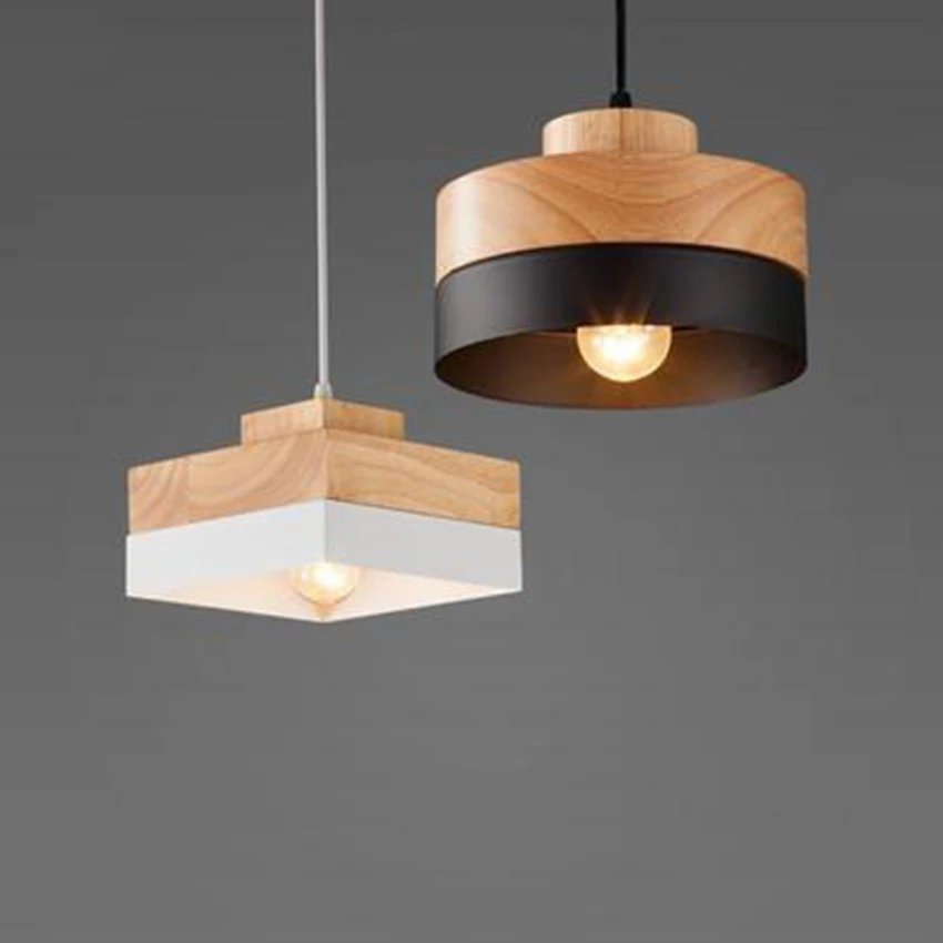

Contemporary LED Light Pendant Modern Round Square Wooden Pendant Lamps Dining Room Cafe Bar Decortion Hanging Lamps Luminaire