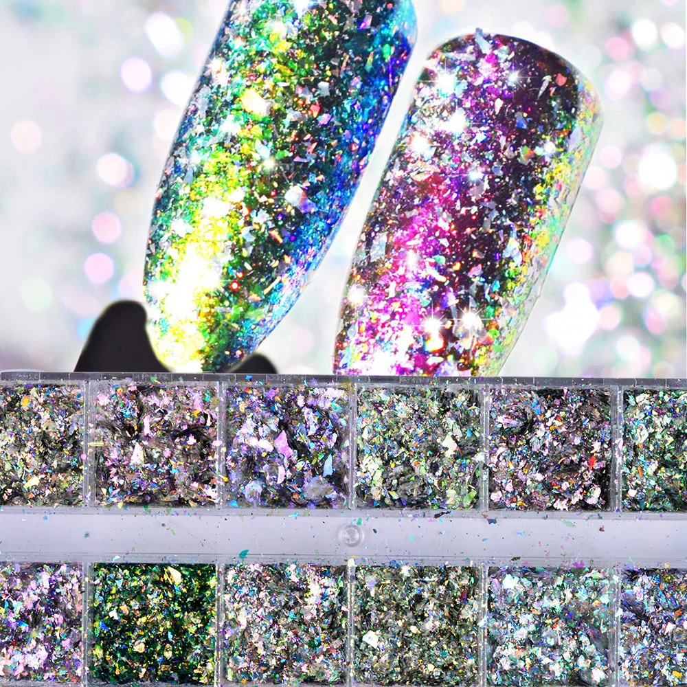

1Set Chameleon Aurora Holographic Nail Sequin Nail Art Glitter Powder Laser Shiny Flakes Manicure Decoration for DIY Nails BEBSZ