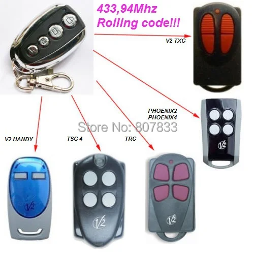

V2 garage door remote ,model V2 TXC ,phoenix2,phoenix4,TSC4,TRC,V2 handy remote compatible