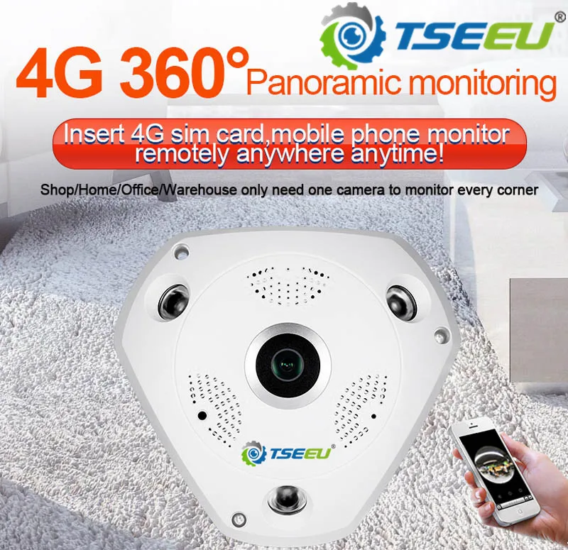 5 мегапиксельная 4G 3G сим карты Крытый панорамный Fisheye 360 градусов IP Камера CamhiPro