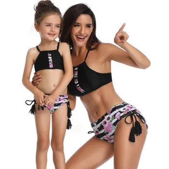 

Flower Print Flowers Bikini Set halter top + Bottom Summer Mother And Daughter Swimsuits Family Matching Baby Swimsuit Beachwear