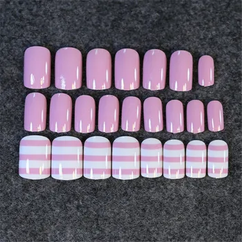 

24pcs High Quality Charming Light Pink Purple Fake Nail Design Nail Art False Tips Full Cover False Nails