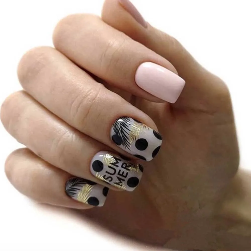 1 лист 3D наклейки для ногтей черный золотой лист животные Стиль слайдеры летний дизайн клей для накладных ногтей Наклейка Маникюр татуировки гвоздь искусство