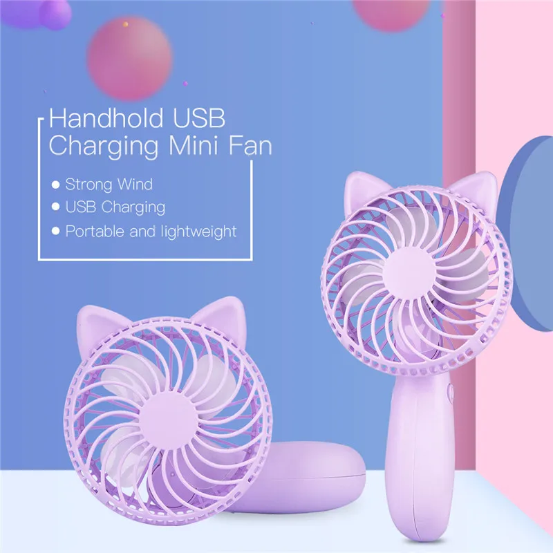 

2018 Creative Cartoon USB Rechargeable Handhold Mini Fans Strong Wind Rotatable Handle Portable Cooling Fan Travel Outdoor S42