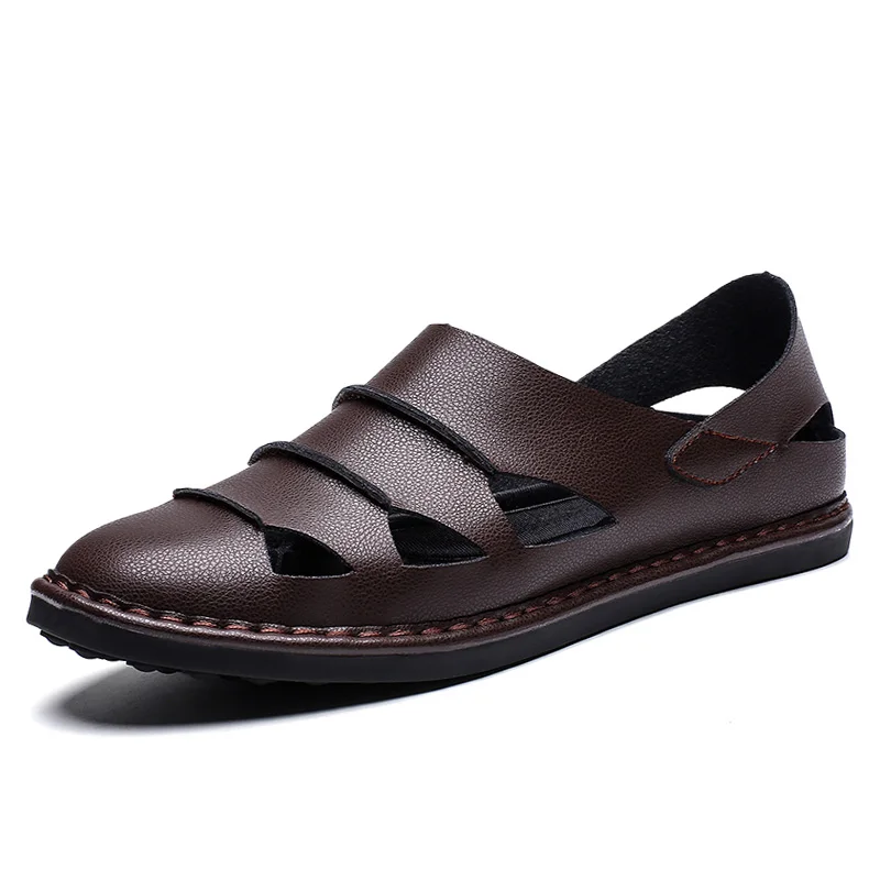 Летние дышащие мужские сандалии из натуральной кожи, повседневная мужская обувь без шнуровки размера плюс 48