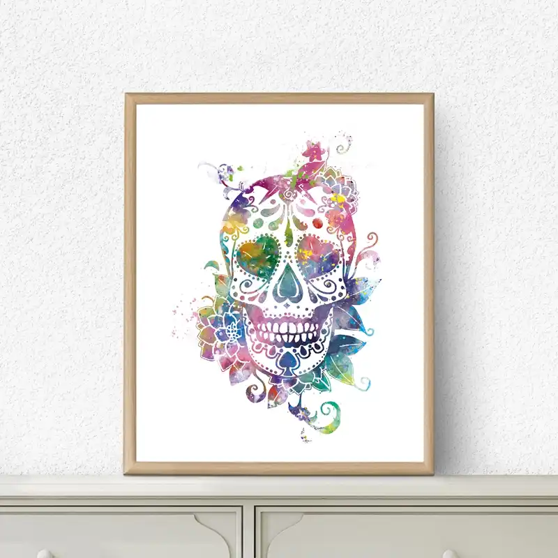 砂糖頭蓋骨メキシコ装飾キャンバスアートの絵画 手描きシュガースカルポスターのキャンバス絵画壁の装飾 絵画 書道 Aliexpress