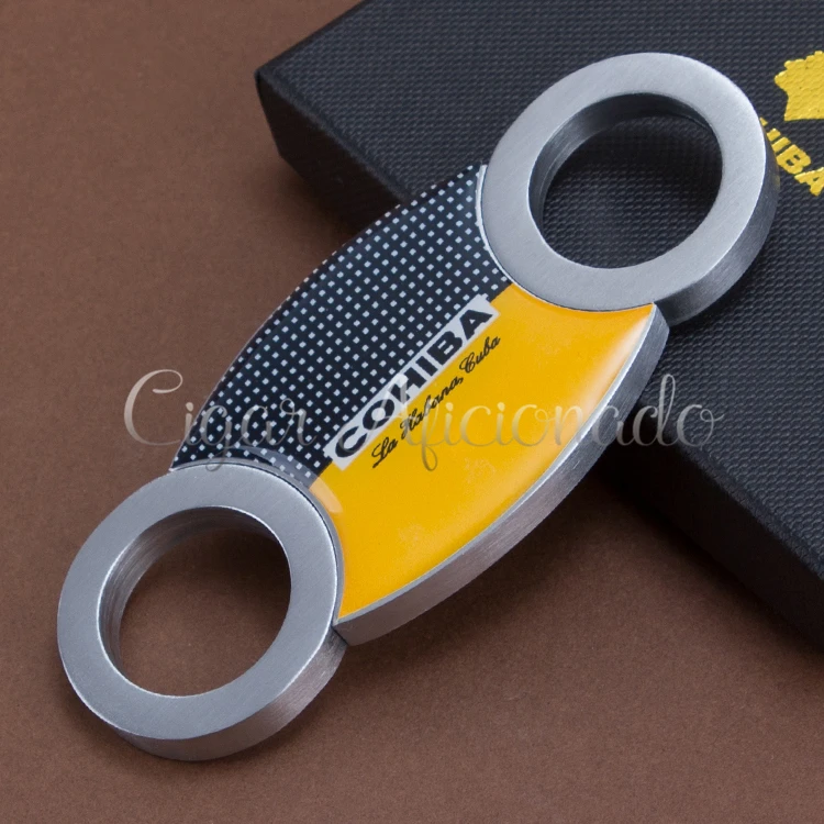 

COHIBA Brand NEW Classic Accessories Pocket Silver&Yellow Stainless Steel Double Blade Cuban Cigars Scissors Sharp Cigar Cutter