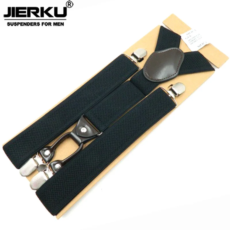 

JIERKU Suspenders Man's Braces Leather 4Clips Suspensorio Fashion Trousers Strap Father/Husband's Gift Tirantes Hombre JK4C09