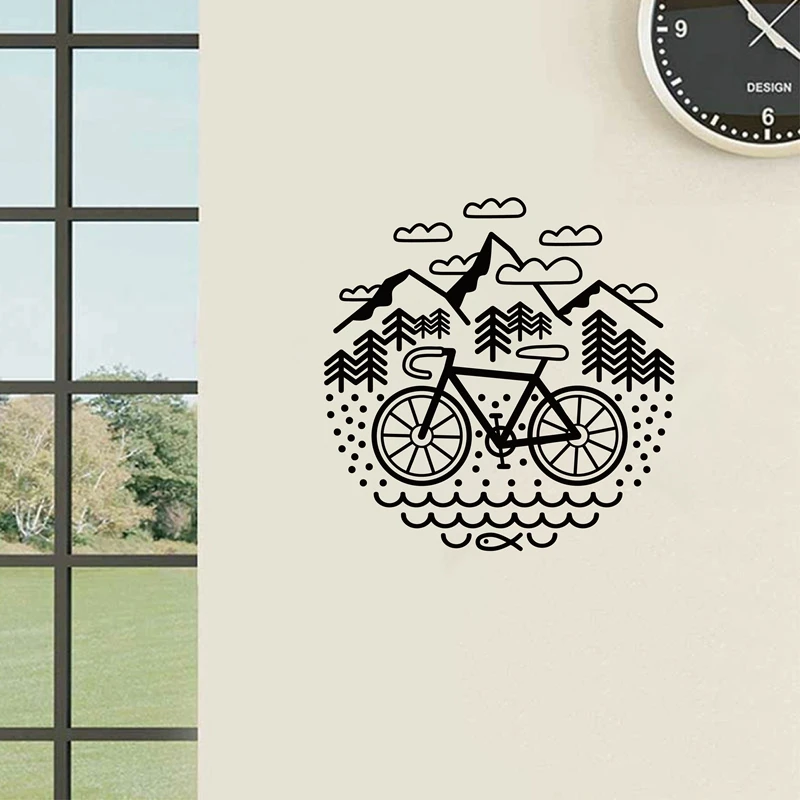 Removable Bicycle and Mountains Wall Decal Cycling Gravel Bike Vinyl