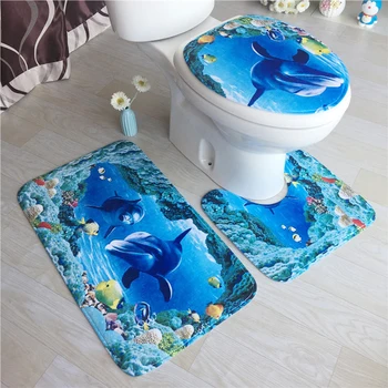 

3Pcs Bathroom Mats Set Mattress Shell Fleece Pedestal Rug Kit Bathroom Toilet Pattern Bath Mat Non-Slip Floor Carpet Alfombra