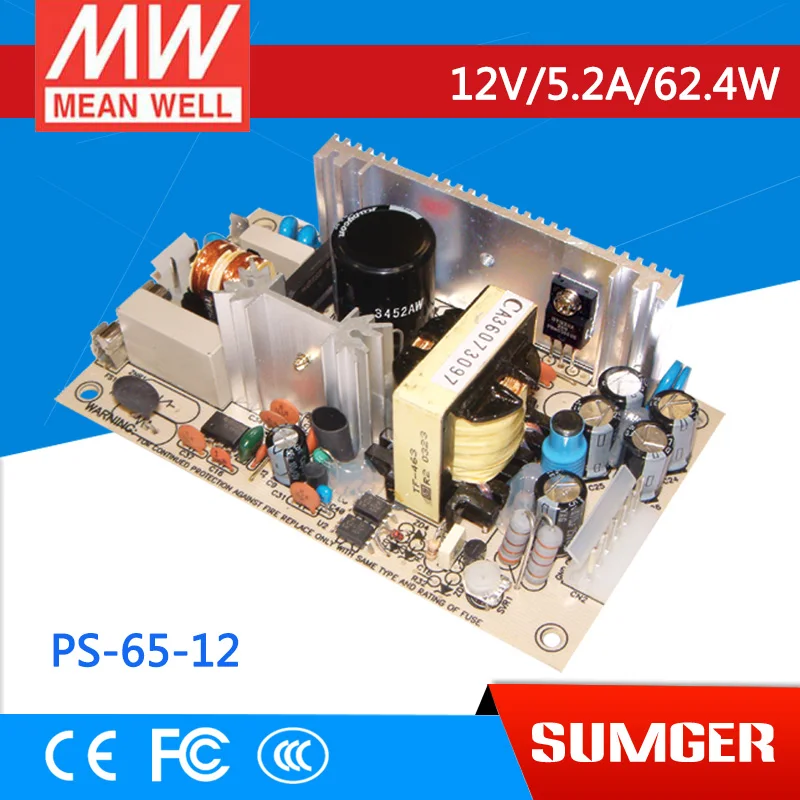 

[Freeshiping 2Pcs] MEAN WELL original PS-65-12 12V 5.2A meanwell PS-65 12V 62.4W Single Output Switching Power Supply