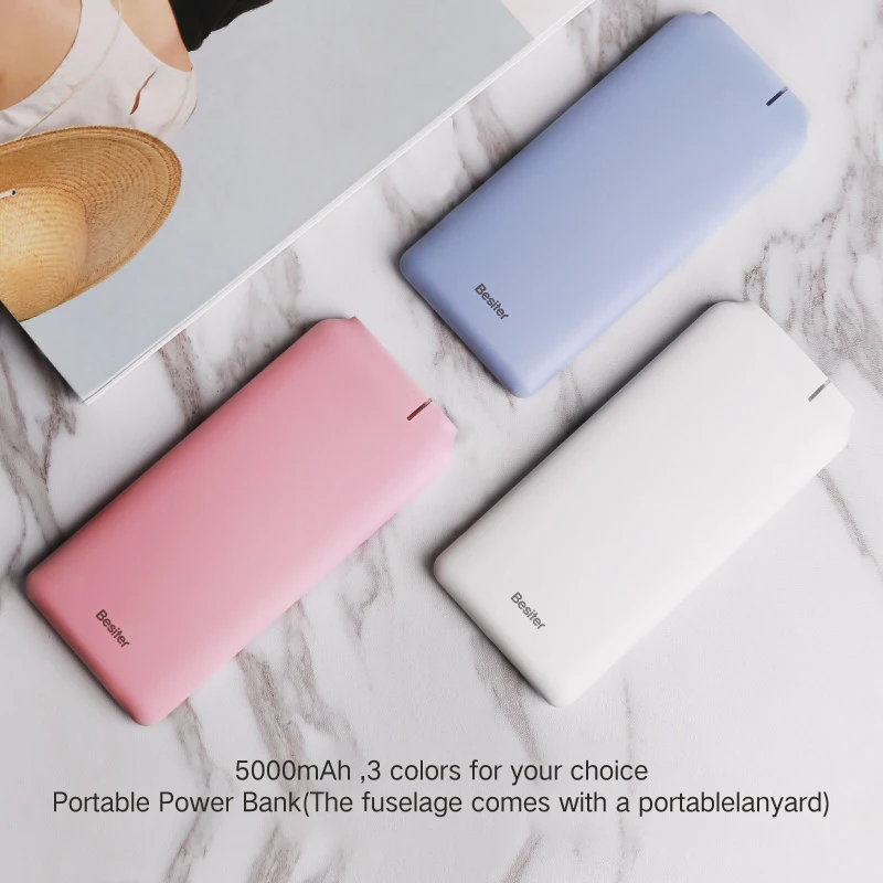Besiter Power Bank 5000mah Super Portable External Battery Packs for Smart Phones Battery Charger Ultra Thin for Lady and Girls
