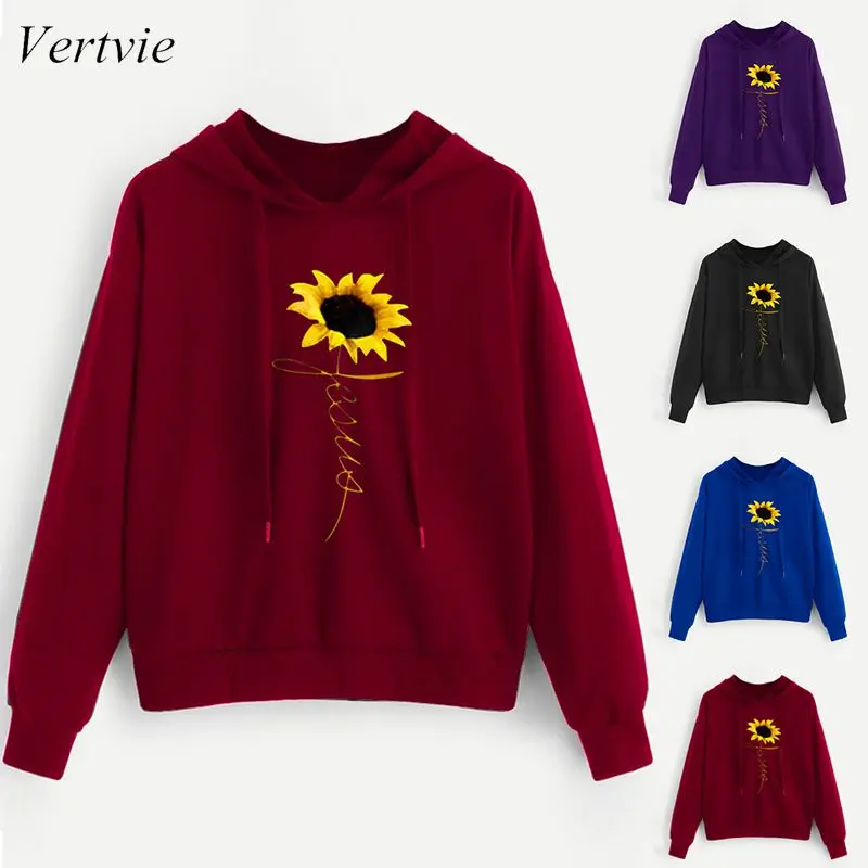 

Vertvie Floral Embroidery Hooded Sweatshirt Fashion Women Spring Autumn Sweatshirt Streetwear Long Sleeve Tops Casual Sportswear