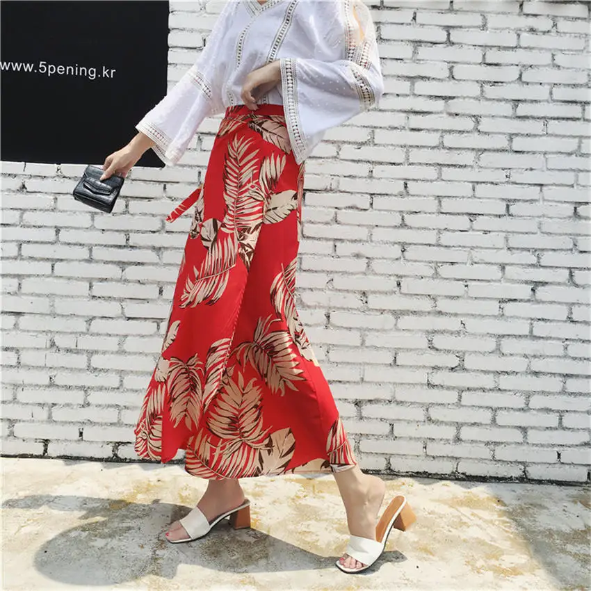 

FANIECES Boho skirt 2019 summer vintage black chiffon floral print beachwear high waist long thin skirts Casual Women's sundress