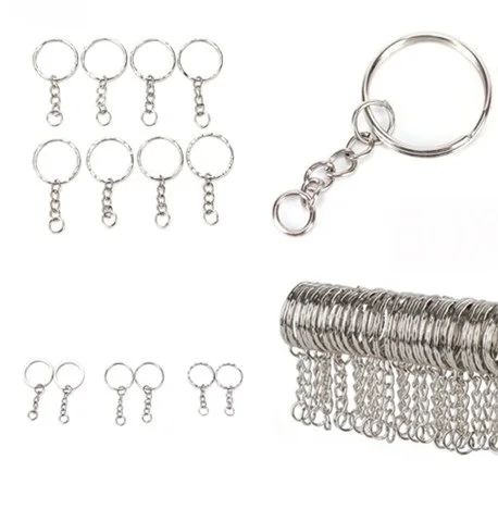 Hot Sale 100 Pcs/Set Stainless Key Chains Silvery Alloy Circle DIY 25mm Keyrings Jewelry Keychain Key Ring