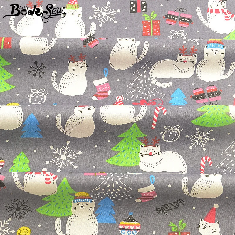 

Booksew Baby Fabric Dye 100% Cotton Gray Tissue Fat Quarter Patchwork Sewing Material Textile Printed Christmas Cartoon Cat Type