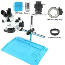 Simul-focal 7-45X Тринокулярный стереомикроскоп 36MP 2K HDMI USB Цифровая видеокамера 144 светодиодный свет стрелы руки Стенд Ремонт мат