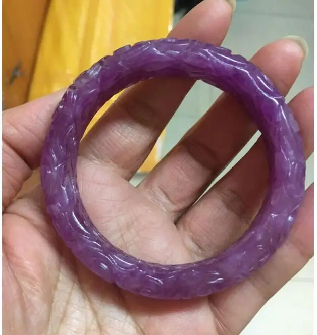 

62mm VINTAGE HAND-CARVED CHINESE PURPLE JADEITE JADE BANGLE BRACELET DROP SHIPPING