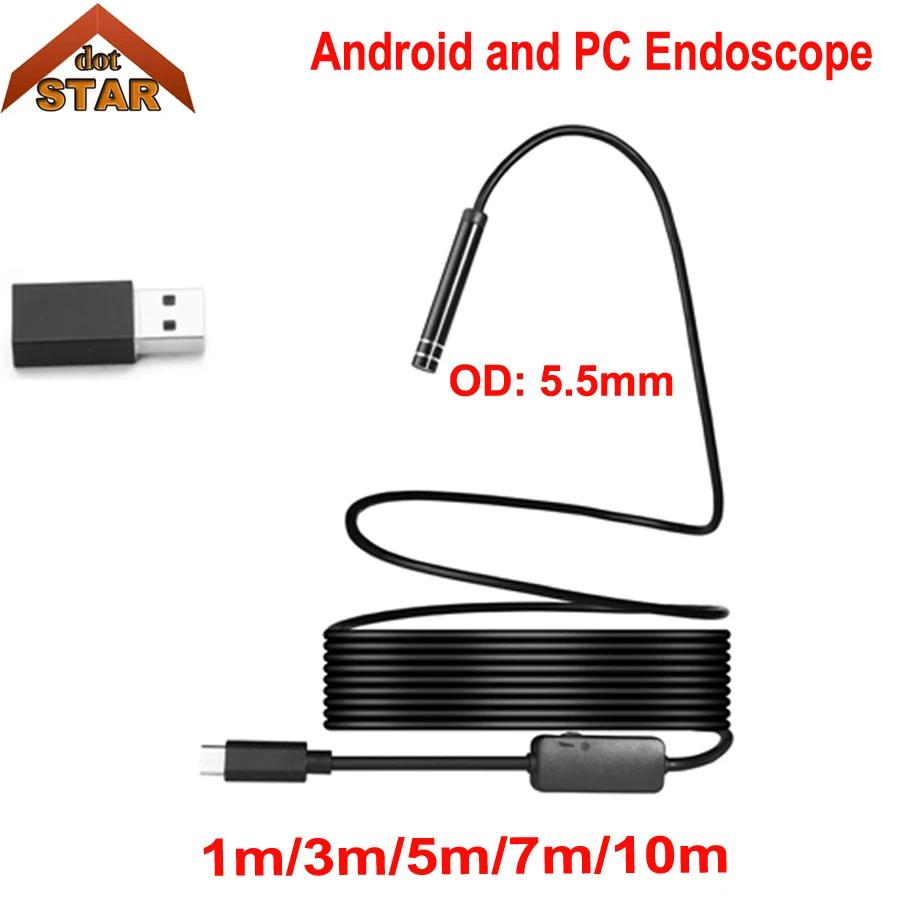 Stardot Android USB эндоскопа Камера 5 мм 1 м/3 м/5 м/7 м/10 м Тип C HD трубы эндоскопическая