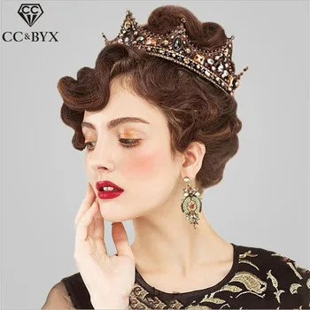 

CC tiaras and crowns round hairband head vintage baroque wedding hair accessories jewelry for birdal cubic zircon hairwear HG318