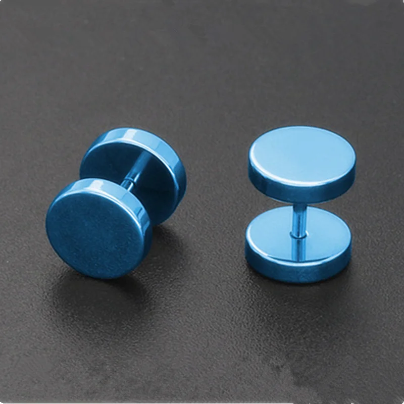 

1pair High quality Vacuum plating blue Titanium steel Prevent allergy pure circular The barbell Dumbbells Earrings