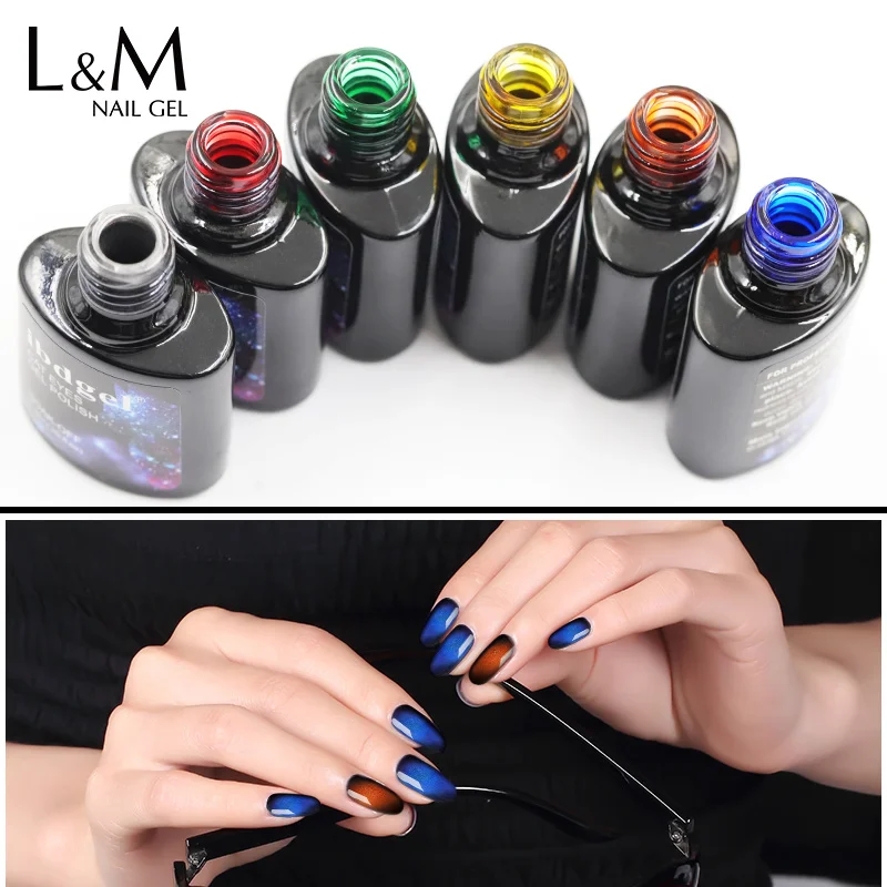 

ibdgel 6pcs Gem Gel Lacquer Black Bottle 7.3ML 3D Cat Eyes UV LED Gel Nail Polish Glitter