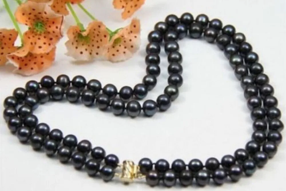 

Hot sale new Style >>>>>2 rows 6-7mm black Freshwater Pearls necklace 17-18"AAA