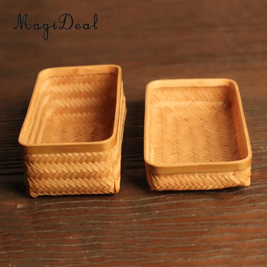 Bamboo Storage Basket Tray Food Hamper Bread Fruit Tea Box Organizer w/ Lid