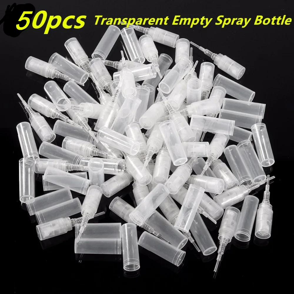 

50pcs 2ml Plastic Mini Sample Refillable Bottle Clear Atomizer Hydrating Sample Spray Perfume Bottl Portable Container Cosmetics