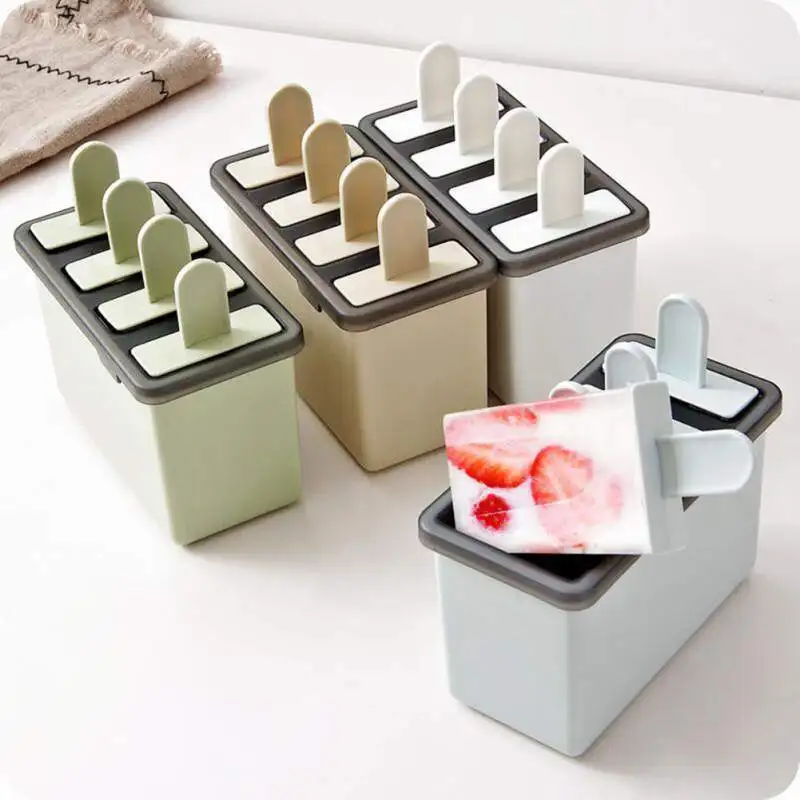 

New Creative Ice Popsicle Maker 4 Holes Ice Cream Maker Mold Plastic Popsicle Mold Kitchen DIY Ice Cream Mold