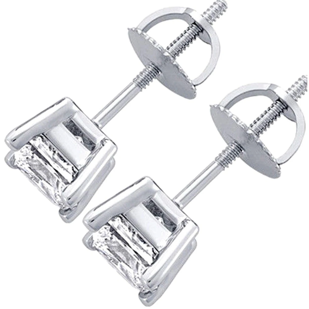 3.00 Ct Square Princess Cut D Vvs1 Diamonds In 14K White Gold Studs Earrings (1)