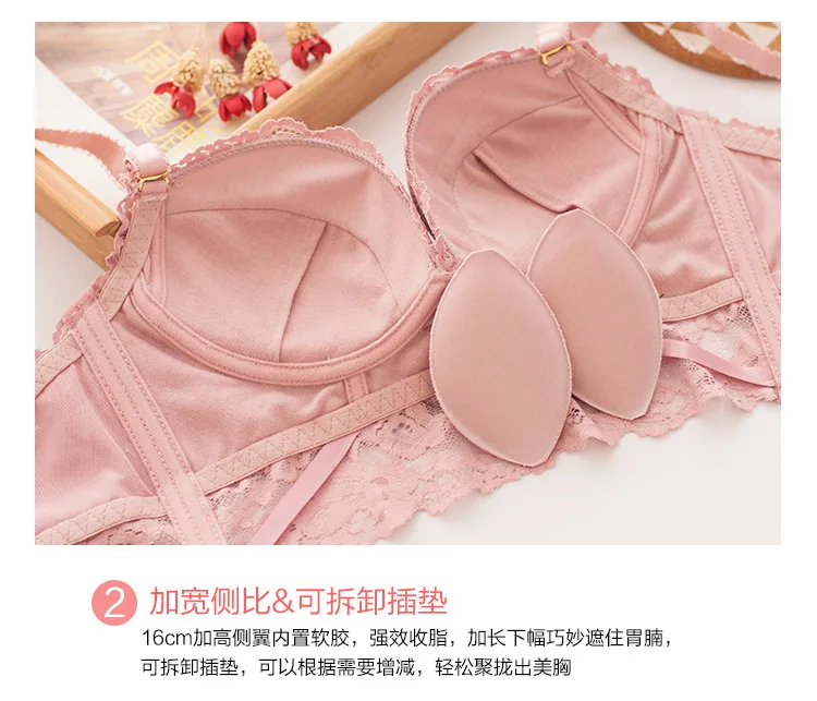 Embroidered Sexy Girl Bra Set no steel ring student underwear five-breasted bra gathered underwear AB size universal bra