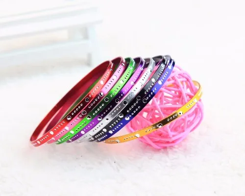 

Fanrar 2017 Fashion Jewelry Wholesale 50pcs Indian Dance Thin Loop Bangle Cuff Chromatic Aluminum Wave point Women Bangles