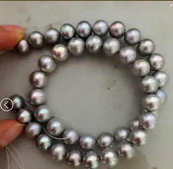 

elegant 9-10mm south sea natural silver grey pearl necklace 18"14k KKK