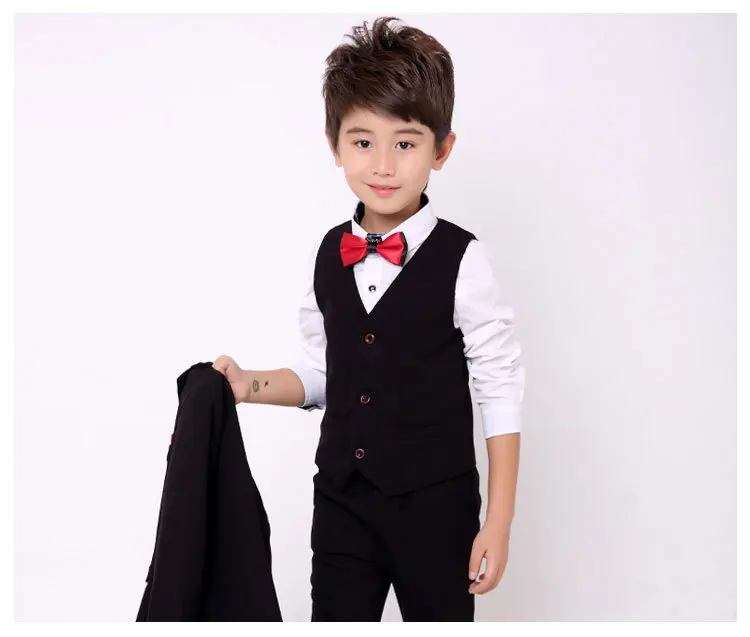 Formal wedding Flowers Boys Suit Blazer Kids Party children Tuxedo jacket Vest Pant 3pcs clothes Children Prom Ceremony Costume