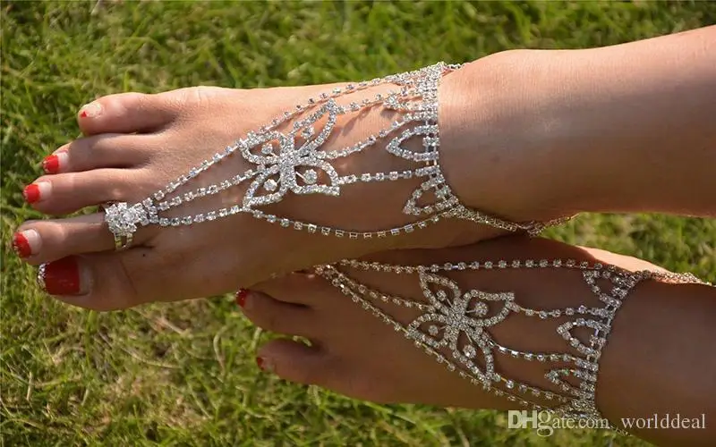 

1 pair Bridal Anklet Anklechain Beach Barefoot Sandals Butterfly Wedding Ankle Chains Jewelry Accessories jc013