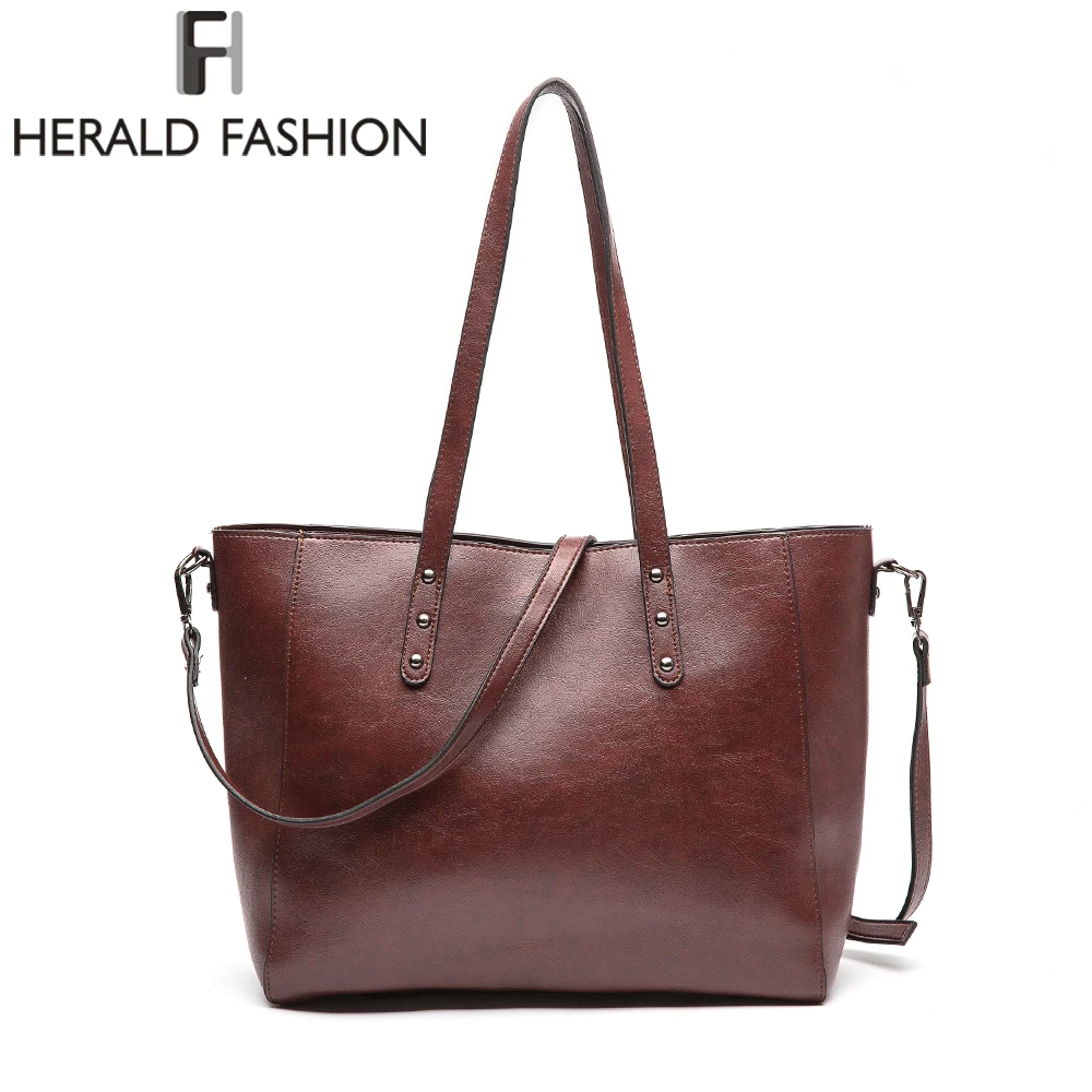 

Herald Fashion 2018 New Casual Handbags For Women Large Capacity Shoulder Bag Luxury Brand Tote Bag Female PU Leather Bag Pouch