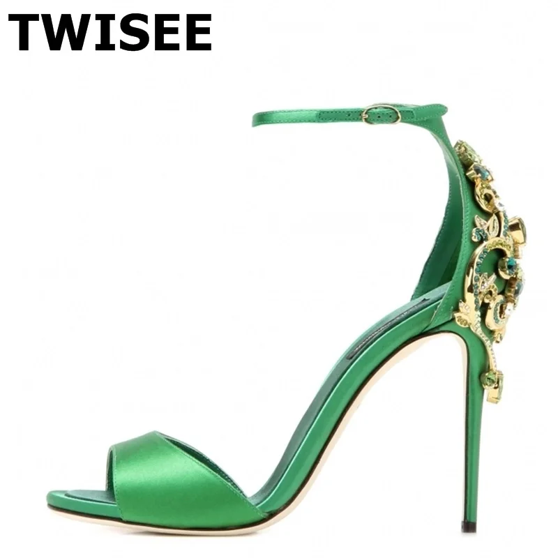 

sapatos de salto alto wedding Sandals shoes hot selling fashion round toe thin high heels 10 cm mature crystal solid