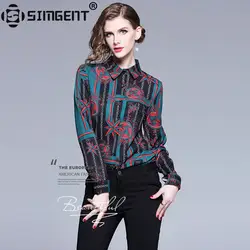 Simgent для женщин рубашка с длинным рукавом Мода Винтаж принт повседневное тонкий элегантный женские офисные рубашки топы корректирующие Mujer