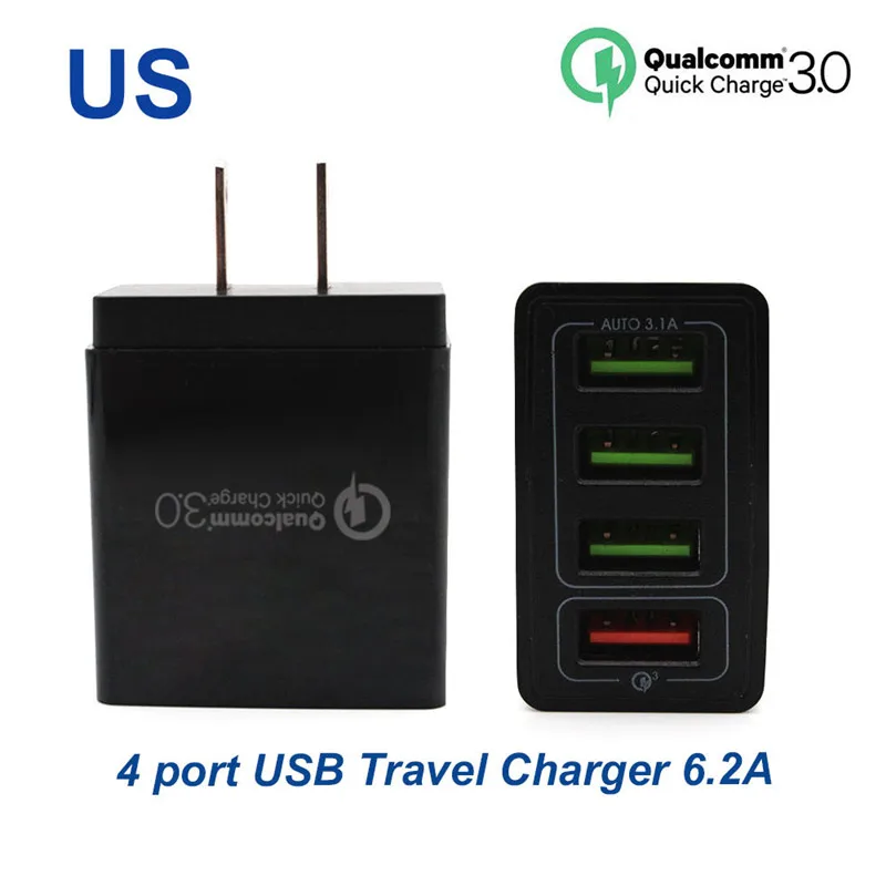 4 порта для телефонов, быстрое зарядное устройство QC 3,0, 4 USB кабеля, штепсельная вилка стандарта ЕС/США, максимальное быстрое зарядное устройство s, зарядка для iphone XR XS Plus, samsung, huawei, Apple