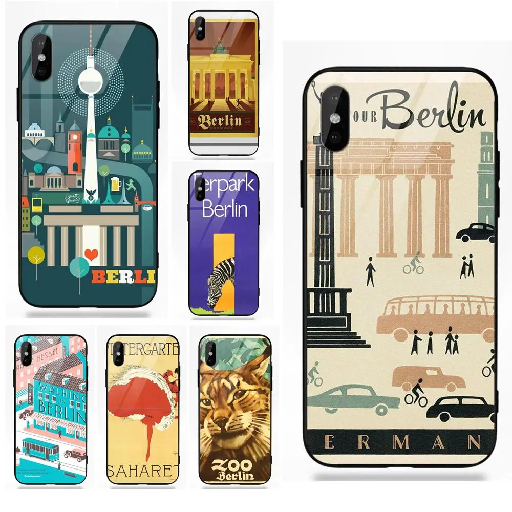 

Berlin Germany Travel Poster For Apple iPhone 5 5C 5S SE 6 6S 7 8 Plus X XS Max XR Soft TPU Frame+Tempered Glass Cover Case