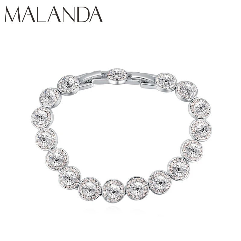 Malanda абсолютно новые модные круглые кристаллы от Swarovski браслеты серебристый циркониевый браслет для женщин Свадебные ювелирные изделия