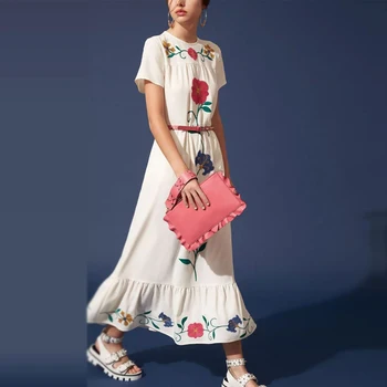 

2019 Hot Sale Dress Women Vadim Plus Size Summer Dress Fashion Show New High-end Temperament Embroidery Short-sleeved Female