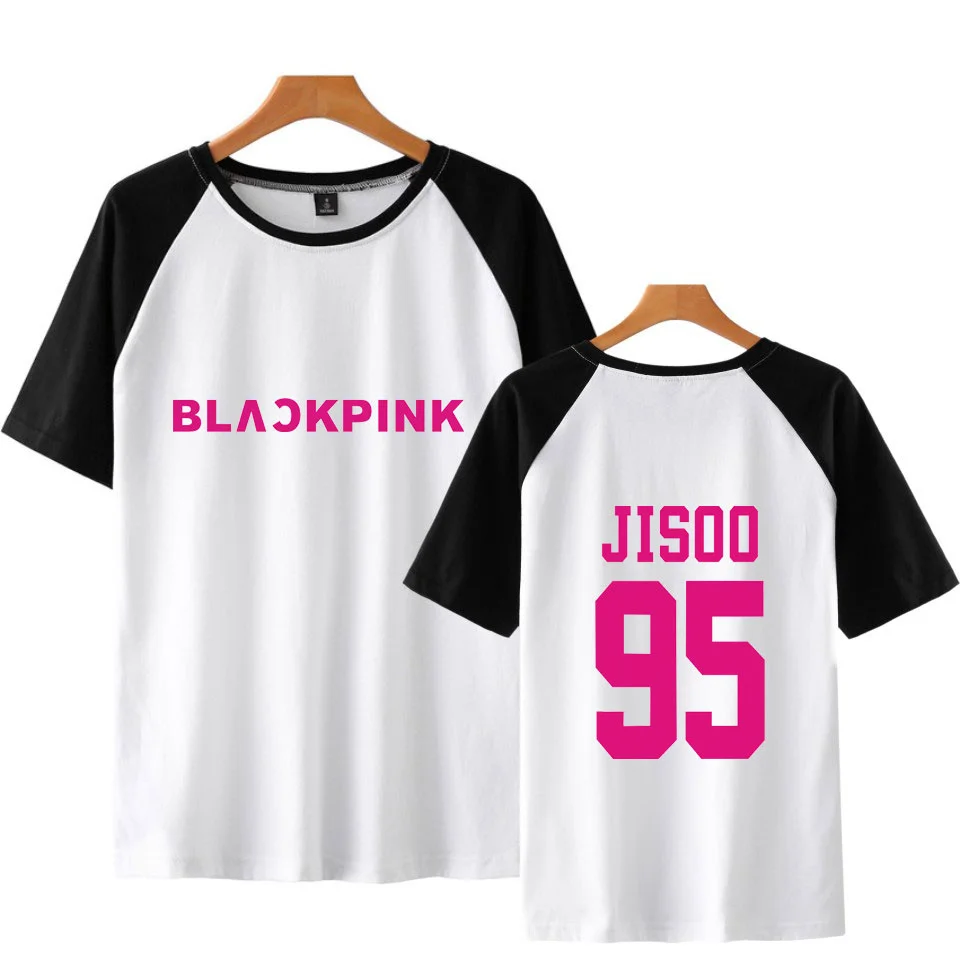 Kpop BLACKPINK harajuku Хлопковая футболка Для женщин вязаная, с коротким рукавом Футболка с длинным рукавом Лето Kpop черного и розового цвета свободного кроя с коротким рукавом футболки большие Размеры
