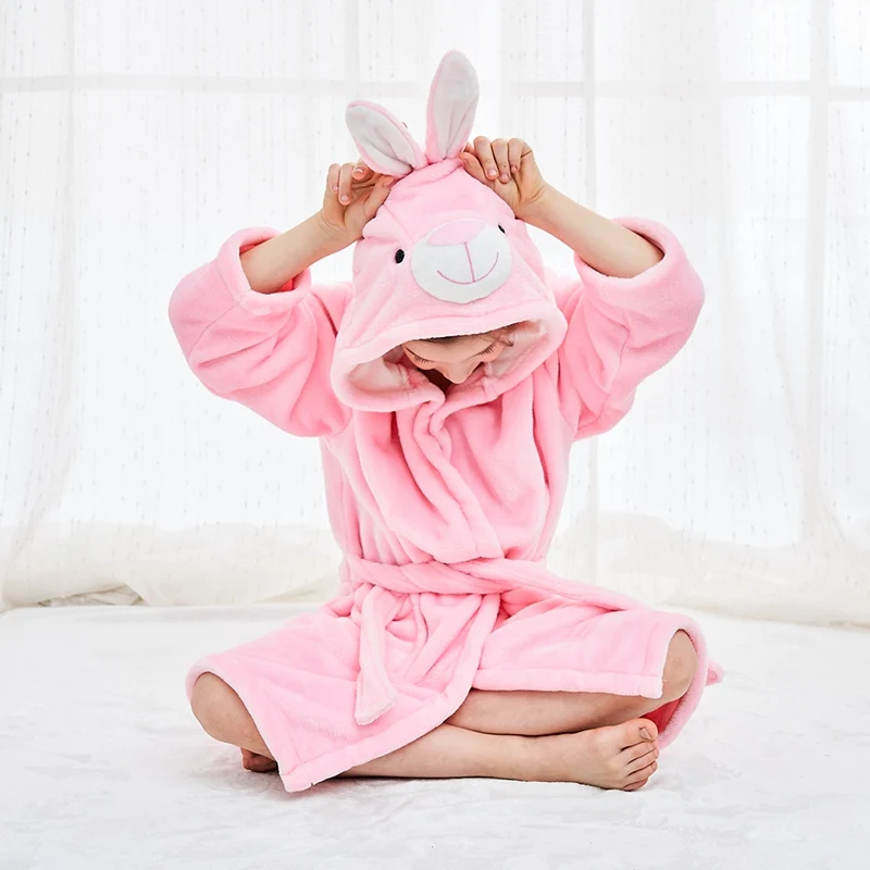 Детские халаты фланель мультфильм мальчики для девочек с единорогом пижамы животных с капюшоном Полотенца детское ночное белье детская одежда для сна - Цвет: rabbit
