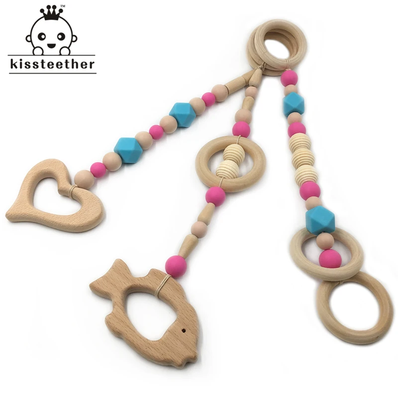 Baby Silicone Teething Toy Wooden Bead Silicone Beads And Ring Into The